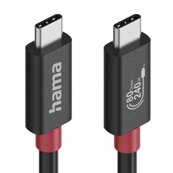 Hama USB-C Cable, E-Marker, USB4 Gen4, 80 Gbit/s, 5 A, 240 W, 1.00 m