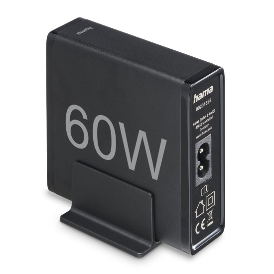 Hama 4-Port Charging Stn, Fast Charger, 2x USB-C, 2x USB-A, PD, 60 W, blk Hama 4-Port Charging Stn, Fast Charger, 2x USB-C, 2x USB-A, PD, 60 W, blk