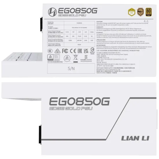 Power Supply Lian Lian Li EDGE EGO850 White 850W 80+ Gold PCIe 5.1, ATX 3.1