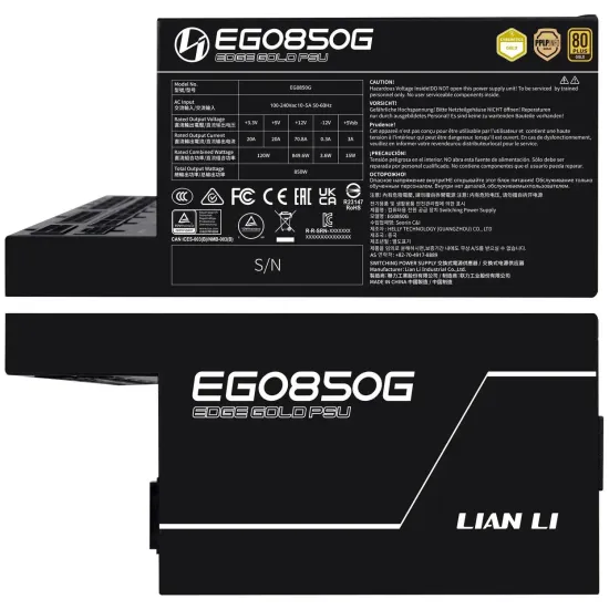Power Supply Lian Li EDGE EGO850 Black 850W 80+ Gold PCIe 5.1, ATX 3.1