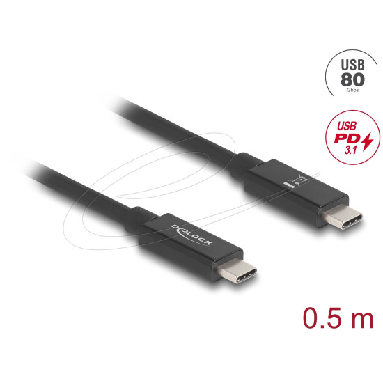 Delock Cable E-Marker USB-C, 80 Gbps, 16K 60 Hz, PD 3.1 240 W, 0.5 m, black