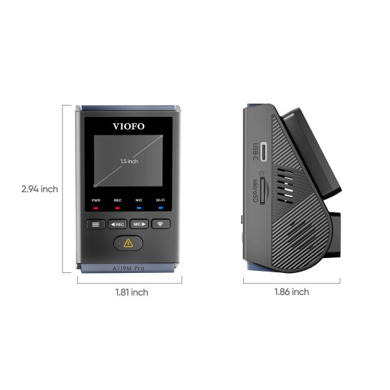 VIOFO Видеорегистратор Dash Cam A119 M Pro 4K - 30fps, Sony STARVIS 2, WiFi 6, GPS