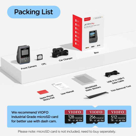 VIOFO Видеорегистратор Dash Cam A119 M Pro 4K - 30fps, Sony STARVIS 2, WiFi 6, GPS