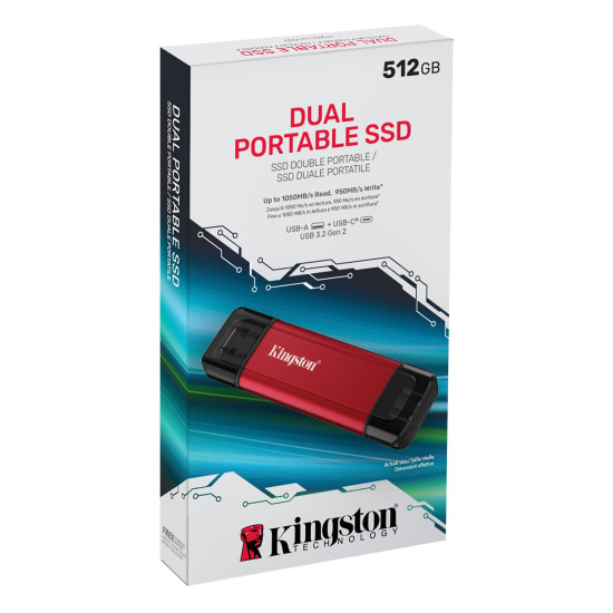 Kingston Dual USB-A/C Portable SSD 512GB - Black/Red