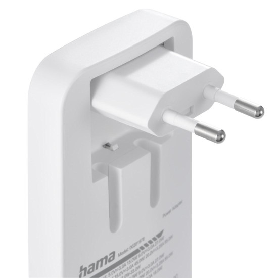 Hama Fast Charger, 2x USB-C, 1x USB-A, Flat Mini Charger, PD, 65 W, wht