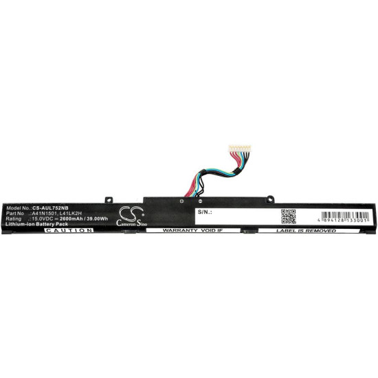 Laptop Battery  ASUS GL752JW, VivoBook Pro N552VW-FI035T, VivoBook Pro N752VX-GC084T, A41N1501 LiIon 15V 2600mAh CAMERON SINO