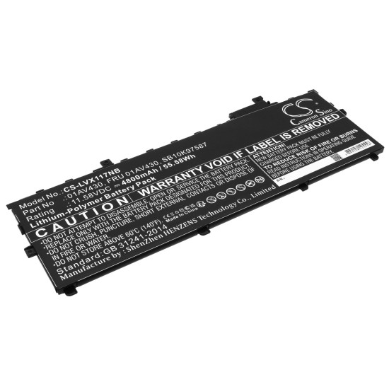 Laptop Battery for  LENOVO TP X1 20HQS01S00, ThinkPad X1 Carbon 2017-20HR002MGE, 01AV429 LiPo 11.58V 4800mAh CAMERON SINO