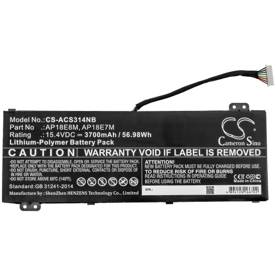 Laptop Battery for ACER ASPIRE NITRO 5 AN517-51-57NL, Nitro 7 AN715-51-58X1, Predator Helios 300 AP18E7M LiPo 15,4V  3700mAh CAMERON SINO
