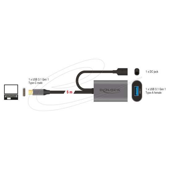 Delock Active extension cable USB-C to USB-A female 5m