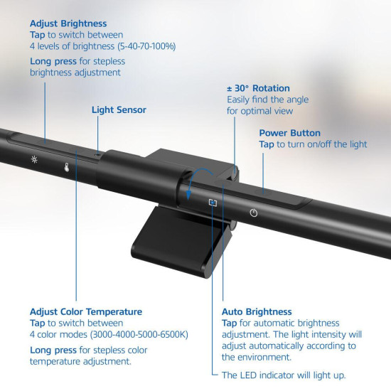 ACT LED лампа за монитор, сензорно управление, USB захранване