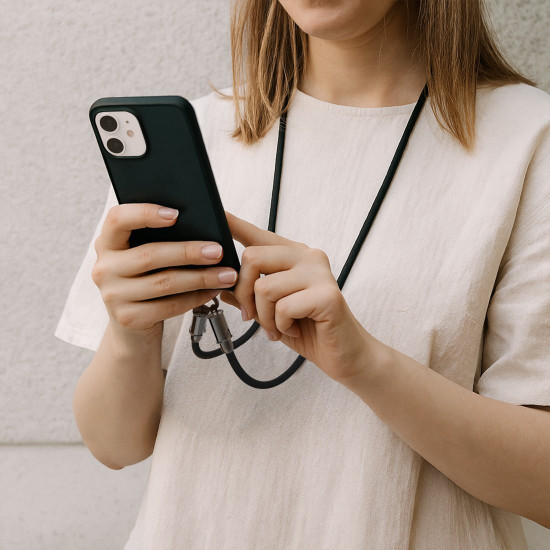 Hama USB-C Cable and Mobile Phone Strap, 2-in-1 Solution, 1.2 m, black