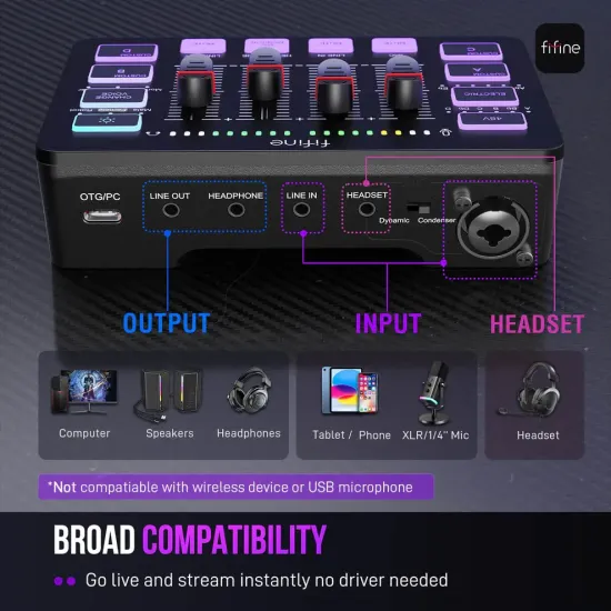 Аудио Миксер FIFINE SC3 RGB Audio Interface - Black