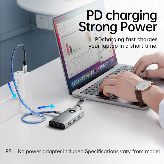 Orico докинг станция Docking Station Type-C - PW11-6PCR-GY-EP - HDMI x 1, USB-C x 1, USB3.0 x 2, USB-C PD100W x 1, LAN x 1 (1Gbps)