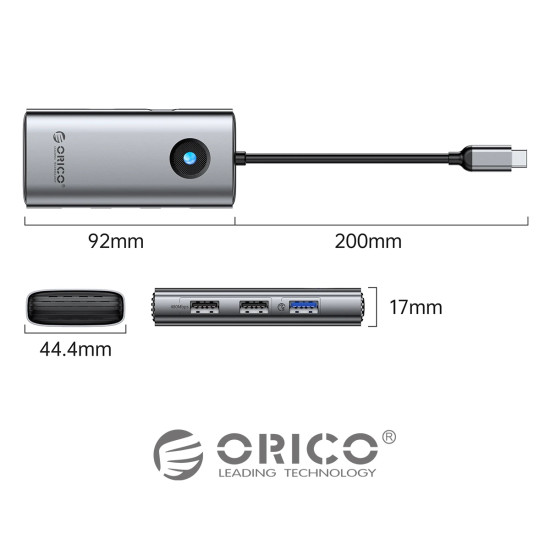 Orico докинг станция Docking Station Type-C - PW11-6P-GY-EP - HDMI x 1, USB-C x 1, USB3.0 x 3, USB-C PD100W x 1