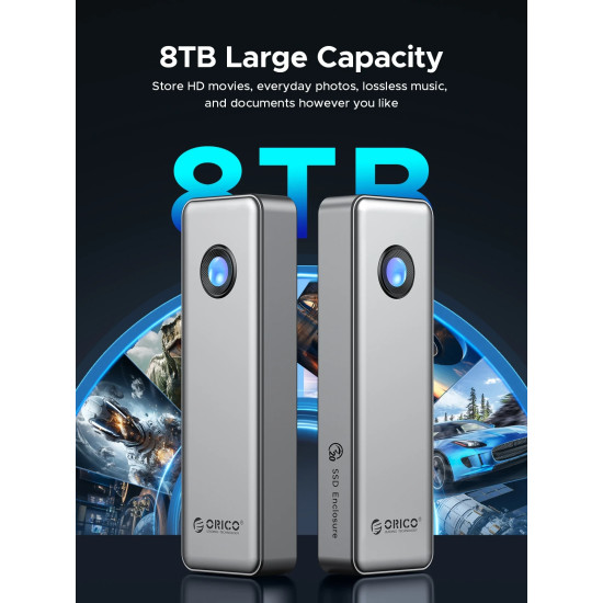 Orico външна кутия за диск Storage - Case - M.2 NVMe M key - USB-C/A, 20Gbps, Built-in Air Cooling, Aluminium - OUM2-G20-SV