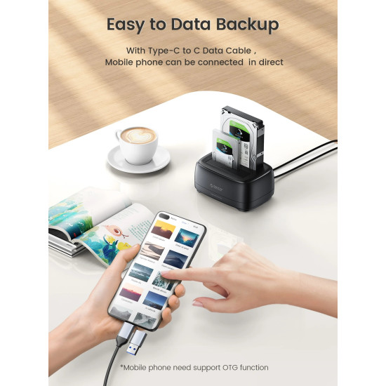 Orico докинг станция Storage - HDD/SSD Dock - 2 BAY Offline Clone 2.5/3.5 USB-C/USB-A - DD28C3-C