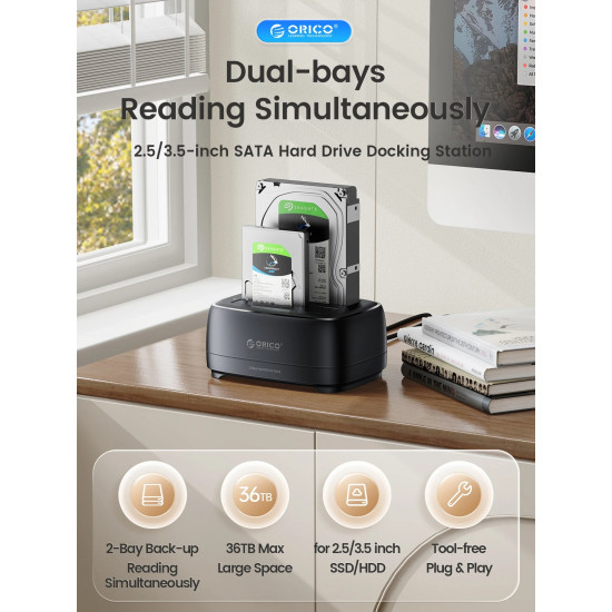 Orico докинг станция Storage - HDD/SSD Dock - 2 BAY Offline Clone 2.5/3.5 USB-C/USB-A - DD28C3-C