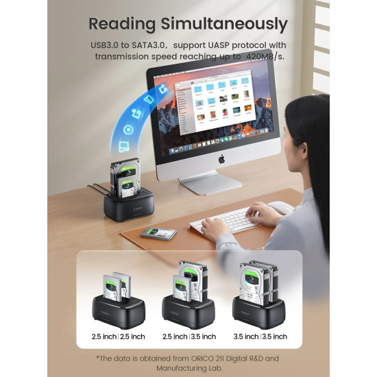 Orico докинг станция Storage - HDD/SSD Dock - 2 BAY Offline Clone 2.5/3.5 USB-C/USB-A - DD28C3-C