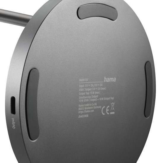 Hama Wireless Qi2 Charger, Inductive Fast Charging, Charging Station Stand, 15 W