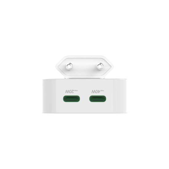Hama Fast Charger, GaN, 2x USB-C, Folding Mini Charger, PD, 40 W, white
