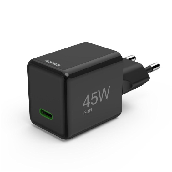 Hama Fast Charger, GaN, USB-C, Super-Mini Charger, PD, 45 W, black