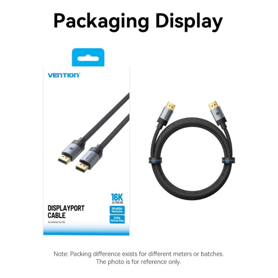 Vention Кабел Cable - Display Port v2.1 DP M / M Black 16K@60Hz, 2M - HGBHH