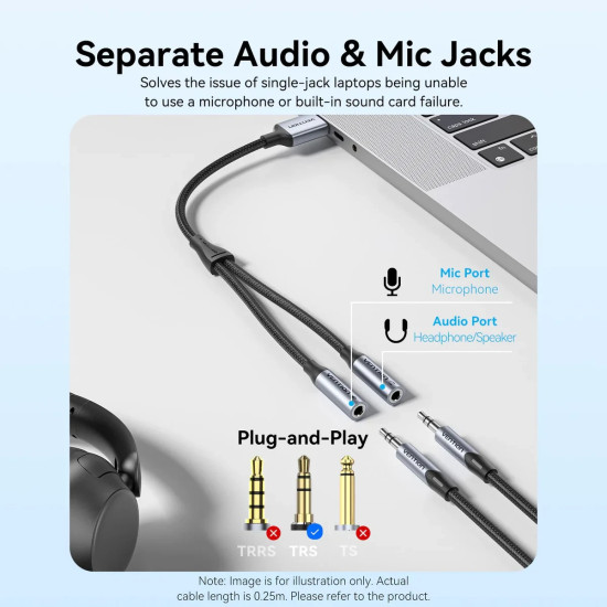 Vention външна звукова карта USB Sound card 2-Port 0.25M Gray - CVHHC