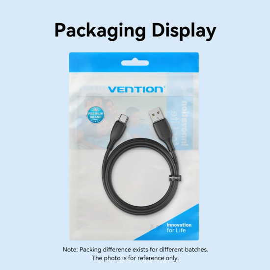 Vention Кабел USB 2.0 A Male to C Male 3A 0.25M Black - CTWBC