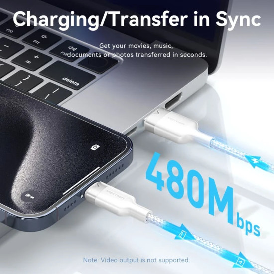 Vention Кабел USB 2.0 A Male to C Male 1.0M Black 6A Fast Charge - CTOBF