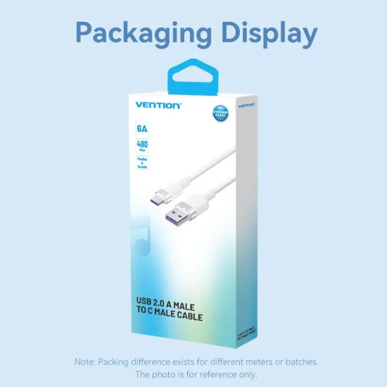 Vention Кабел USB 2.0 A Male to C Male 1.0M Black 6A Fast Charge - CTOBF