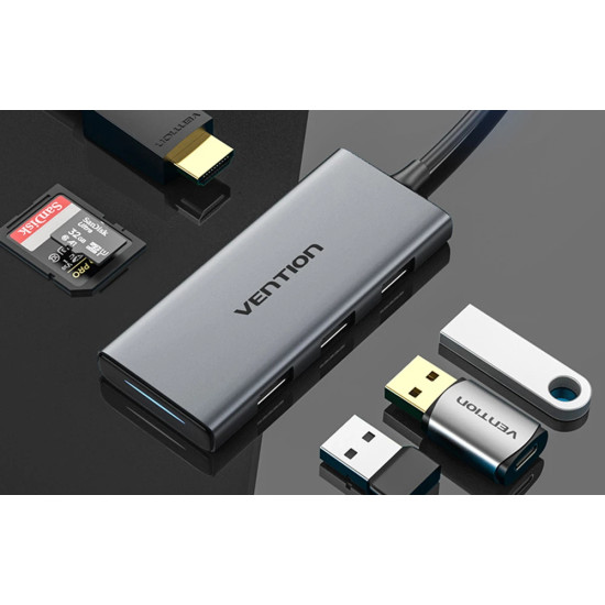 Vention докинг станция Docking Station Type-C - TOOHB - HDMI x 1, USB3.0 x 3, SD/TF