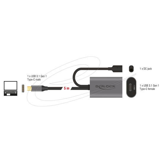 Delock Active extension cable USB-C to USB-C female 5m