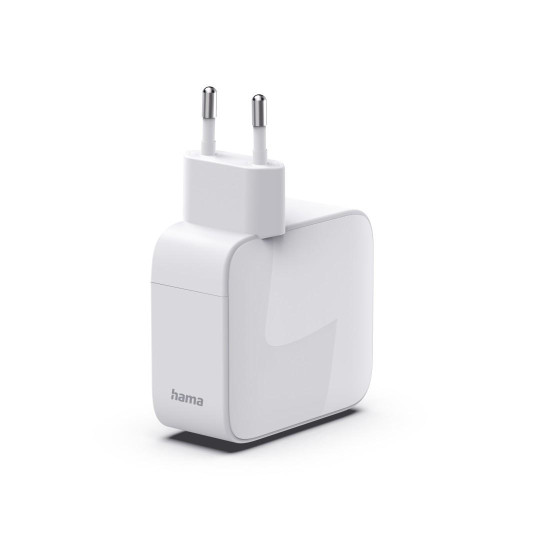 Hama Fast Charger, GaN, 2x USB-C, Extendable Charging Cable, PD, 30 W, white