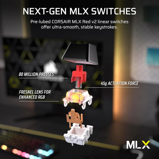 Corsair K70 RGB MK.2 Core TKL Mechanical Gaming Keyboard, Corsair MLX Red Switch