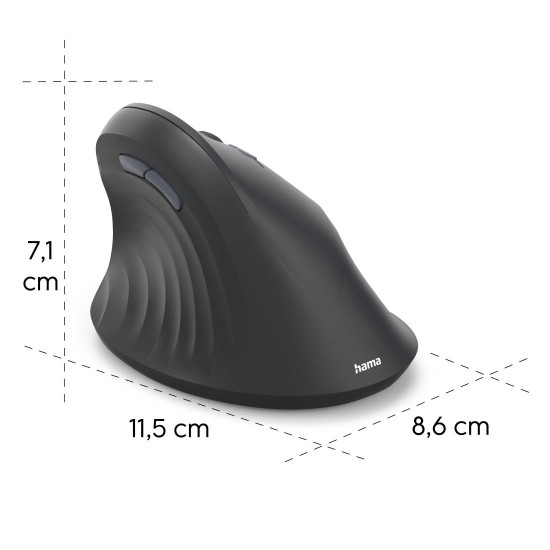 Hama “EWM-500R” Ergonomic Vertical Mouse, Radio, Optical, 7 Buttons, black
