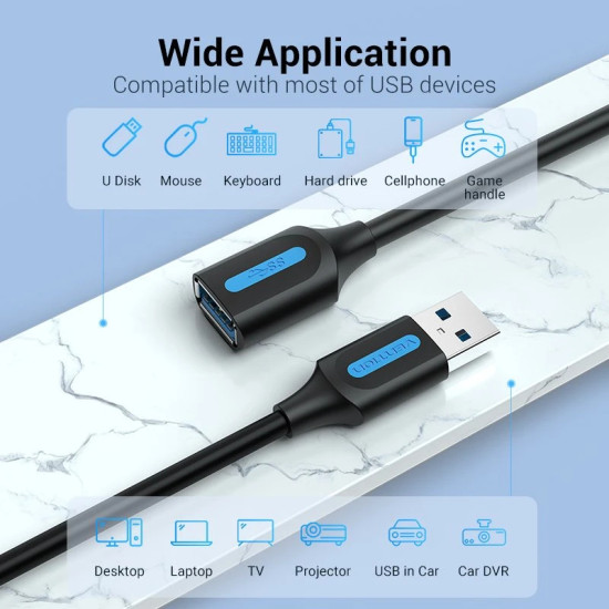 Vention Кабел USB 3.0  Extension AM / AF - 5.0M Black - CBHBJ