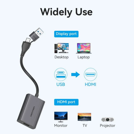 Vention адаптер Adapter USB-C/A to HDMI F - ACYHB