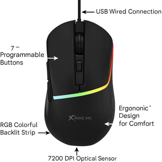 Xtrike ME Геймърска мишка Gaming Mouse GM-322 Black - 7200dpi