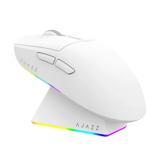 Ajazz професионална геймърска мишка AJ139 V2 MC - Wireless Gaming Mouse - 1K, Magnetic Charging Dock, White