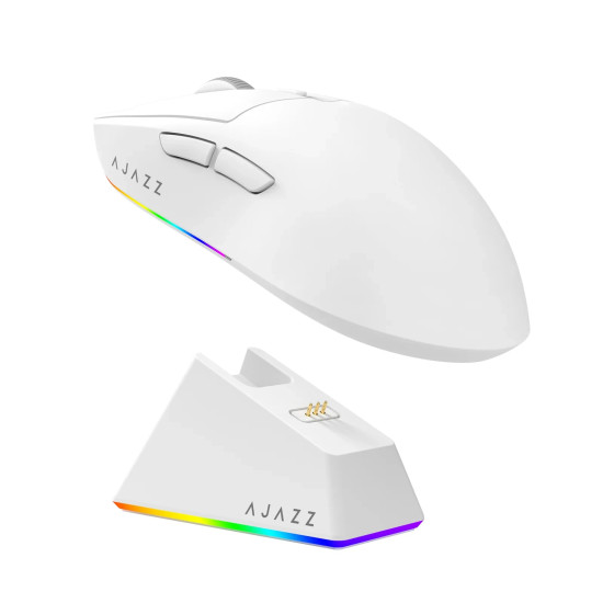 Ajazz професионална геймърска мишка AJ139 V2 MC - Wireless Gaming Mouse - 1K, Magnetic Charging Dock, White