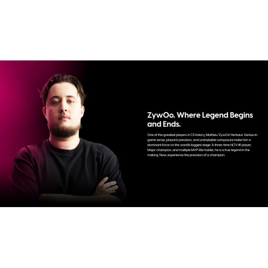 Pulsar професионална геймърска мишка Wireless Gaming Mouse ZywOo The Chosen Mouse Size1 Black 8K