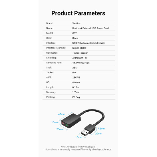 Vention външна звукова карта USB Sound card - CDYB0