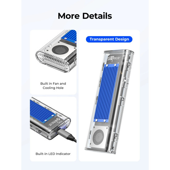 Orico външна кутия за диск Storage - Case - M.2 NVMe M key - 40Gbps, USB-A/USB-C - TCM2-U4-BK-BP