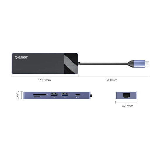 Orico докинг станция Docking Station Type-C - DM-10P-BK-BP - HDMI, USB-C, USB-A x 4, PD100W x 1, LAN (1Gbps), SD/TF