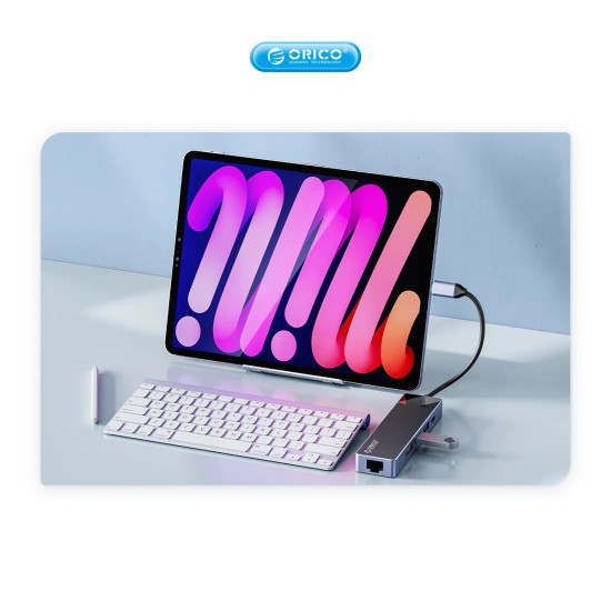 Orico докинг станция Docking Station Type-C - DM-10P-BK-BP - HDMI, USB-C, USB-A x 4, PD100W x 1, LAN (1Gbps), SD/TF