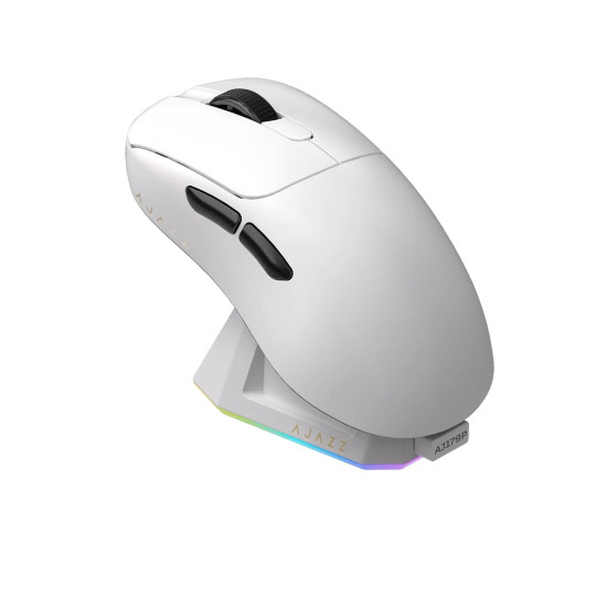 Ajazz професионална геймърска мишка AJ179 PRO - Wireless Gaming Mouse - 8K, Magnetic Charging Dock, White