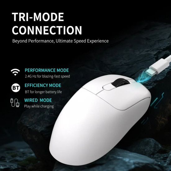 Ajazz професионална геймърска мишка AJ179 APEX - Wireless Gaming Mouse - 8K, Magnetic Charging Dock, White