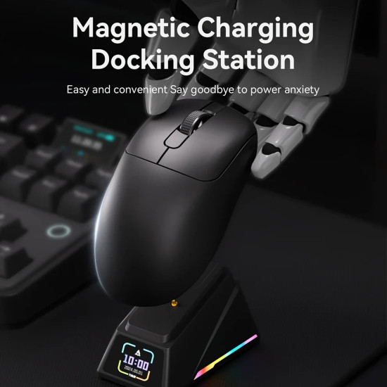 Ajazz професионална геймърска мишка AJ179 APEX - Wireless Gaming Mouse - 8K, Magnetic Charging Dock, White