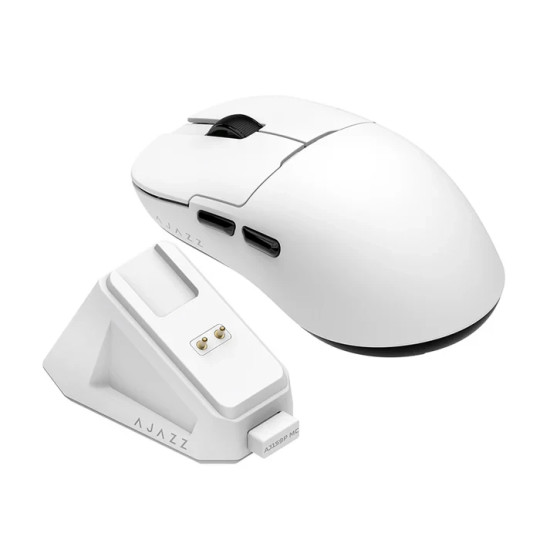 Ajazz професионална геймърска мишка AJ159P MC - Wireless Gaming Mouse - 1K, Magnetic Charging Dock, White