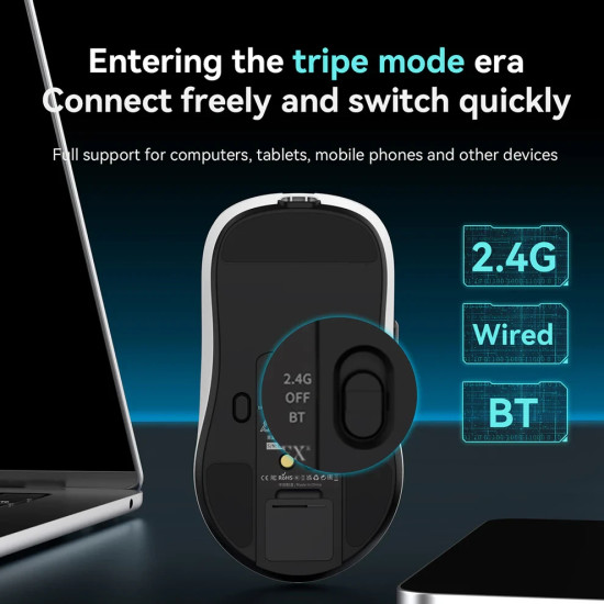 Ajazz професионална геймърска мишка AJ159P MC - Wireless Gaming Mouse - 1K, Magnetic Charging Dock, White